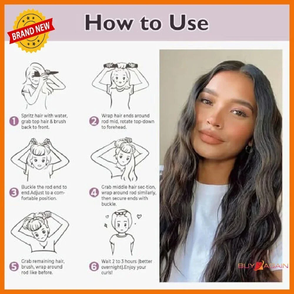 Heatless Overnight Hair Curlers 6-Pack with Satin Scarf No Damage